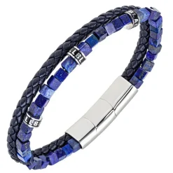 Bracelet Homme All Blacks Bijoux - 682352 Acier, Cuir Couleur Argent, Bleu