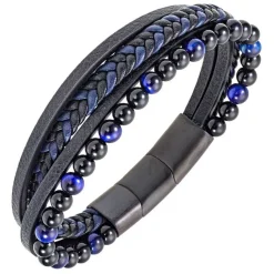 Bracelet Homme All Blacks Bijoux - 682360 Acier, Cuir Couleur Noir, Bleu