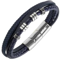 Bracelet Homme All Blacks Bijoux - 682409 Acier, Cuir Couleur Argent, Bleu