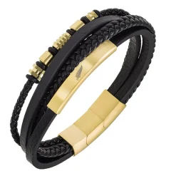 Bracelet Homme All Blacks Bijoux - 682315 Acier, Cuir Couleur Doré, Noir