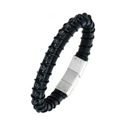 Bracelet Homme All Blacks 682132 - Acier et Cuir Noir