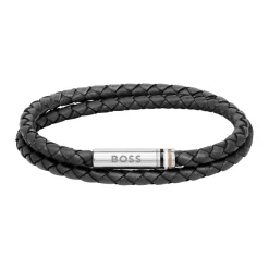 Bracelet Homme Boss Bijoux Ares 1580489 - Cuir, Acier Noir