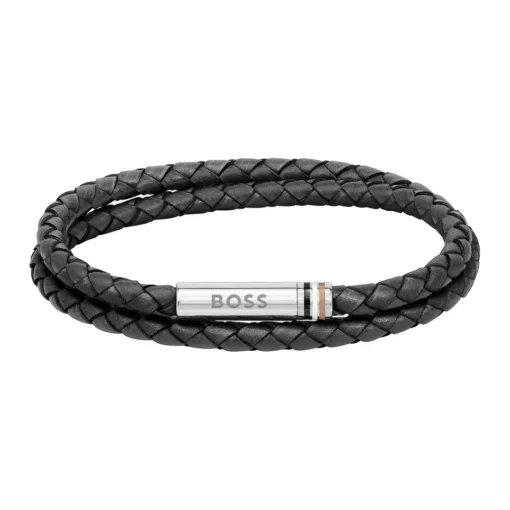 Bracelet Homme Boss Bijoux Ares 1580489 - Cuir, Acier Noir