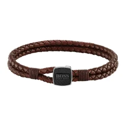 Bracelet Homme Boss Bijoux Seal - 1580048 Cuir, Acier Marron, Noir