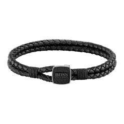 Bracelet Homme Boss Bijoux Seal - 1580047S Cuir, Acier Noir