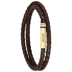 Bracelet Homme Boss Bijoux Ares - 1580670M Acier, Cuir Marron, Doré