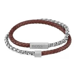 Bracelet Homme Boss Bijoux Blended 1580149S - Cuir, Acier Marron