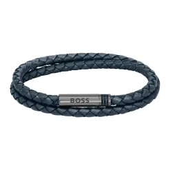 Bracelet Homme Boss Bijoux Ares 1580494 - Cuir, Acier Bleu