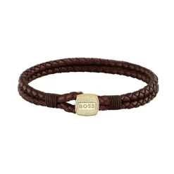 Bracelet Homme Boss Bijoux Seal - 1580667M Cuir, Acier Doré
