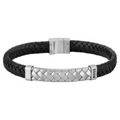 Bracelet Homme Boss Bijoux Tailored - 1580674M Acier, Cuir Noir, Argent