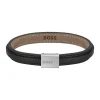 Bracelet Homme Boss Bijoux Grover 1580328S - Cuir, Acier Noir