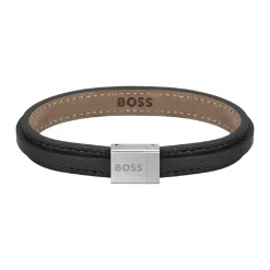 Bracelet Homme Boss Bijoux Grover 1580328S - Cuir, Acier Noir