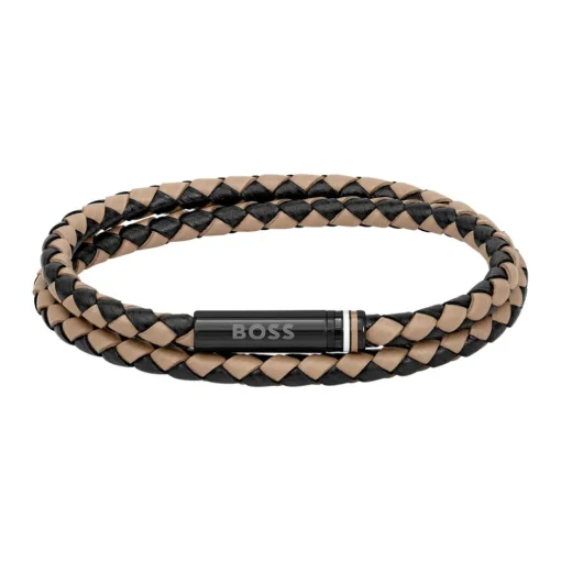 Bracelet Homme Boss Bijoux Ares 1580495 - Cuir, Acier Marron