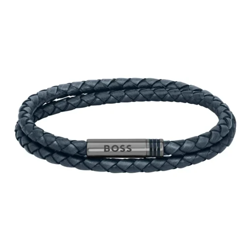 Bracelet Homme Boss Bijoux Ares 1580494 - Cuir, Acier Bleu