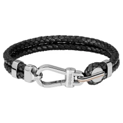 Bracelet Homme Boss Bijoux Ares Prime - 1580699M Acier, Cuir Noir