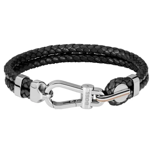 Bracelet Homme Boss Bijoux Ares Prime - 1580699M Acier, Cuir Noir