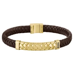 Bracelet Homme Boss Bijoux Tailored - 1580675M Acier, Cuir Marron, Doré
