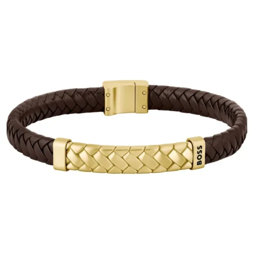 Bracelet Homme Boss Bijoux Tailored - 1580675M Acier, Cuir Marron, Doré