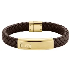 Bracelet Homme Boss Bijoux Lander - 1580746M Acier, Cuir Marron, Doré