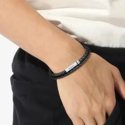 Bracelet Homme Boss Bijoux Ares 1580489 - Cuir, Acier Noir