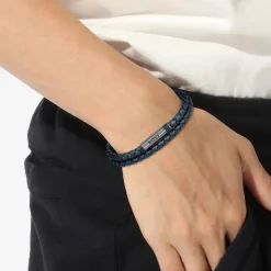 Bracelet Homme Boss Bijoux Ares 1580494 - Cuir, Acier Bleu