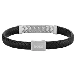 Bracelet Homme Boss Bijoux Tailored - 1580674M Acier, Cuir Noir, Argent