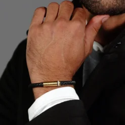 Bracelet Homme Boss Bijoux Ares Single - 1580624 Cuir, Acier Doré