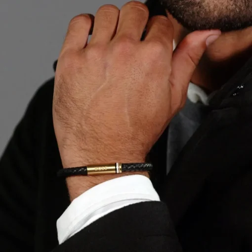 Bracelet Homme Boss Bijoux Ares Single - 1580624 Cuir, Acier Doré