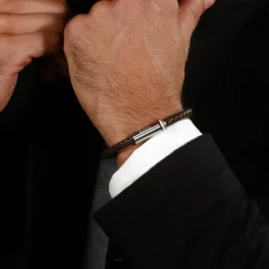 Bracelet Homme Boss Bijoux Ares Single - 1580623 Cuir, Acier Argent