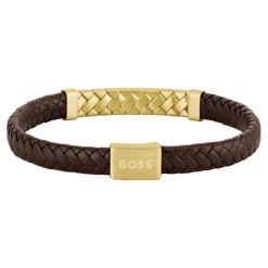 Bracelet Homme Boss Bijoux Tailored - 1580675M Acier, Cuir Marron, Doré