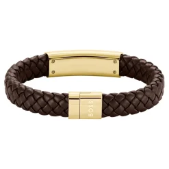 Bracelet Homme Boss Bijoux Lander - 1580746M Acier, Cuir Marron, Doré