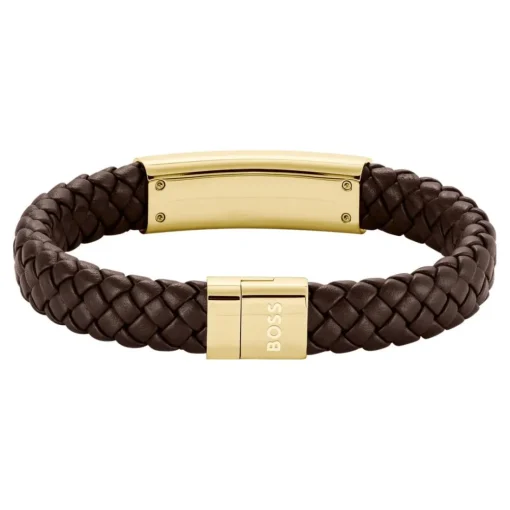 Bracelet Homme Boss Bijoux Lander - 1580746M Acier, Cuir Marron, Doré