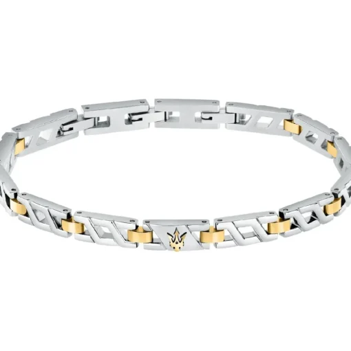 Bracelet Homme Maserati Bijoux Iconic JM124AVD38 Acier Argent Doré 18.5+3Cm