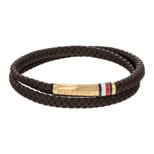 Bracelet Homme Tommy Hilfiger Double - 2790551 Acier, Cuir Doré, Marron