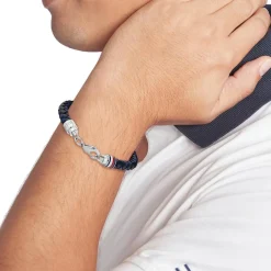 Bracelet Homme Tommy Hilfiger Tyson - 2790634 Acier, Cuir Argent, Bleu