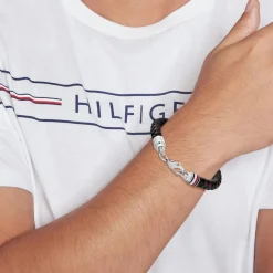 Bracelet Homme Tommy Hilfiger Tyson - 2790632 Acier, Cuir Argent, Noir