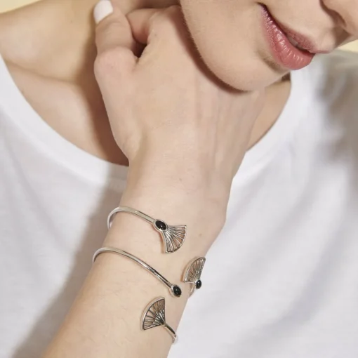 Bracelet Jonc Arielle Argenté & Onyx Noir