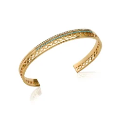 Bracelet jonc femme plaqué or turquoise serti griffe - UWZWUV56