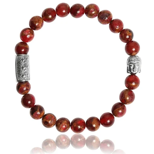 Bracelet Lauren Steven Design ML076 - Bracelet En Pierre Naturelle Jaspe Rouge Homme