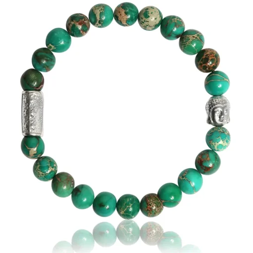 Bracelet Lauren Steven Design ML059 - Bracelet En Pierre Naturelle Jasper de Mer Vert Homme