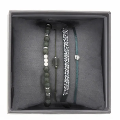 Bracelet Les Interchangeables A38631 - Bracelet Tissu Vert Cristaux de haute qualité Femme