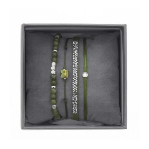 Bracelet Les Interchangeables A38627 - Bracelet Tissu Vert Cristaux de haute qualité Femme