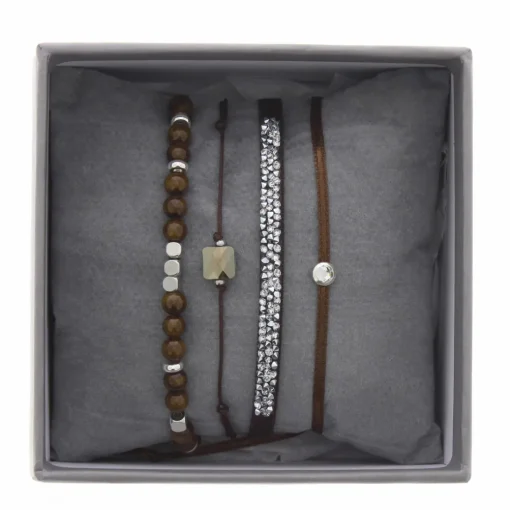 Bracelet Les Interchangeables A38625 - Bracelet Tissu Marron Cristaux de haute qualité Femme