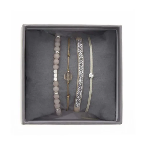 Bracelet Les Interchangeables A38633 - Bracelet Tissu Beige Cristaux de haute qualité Femme