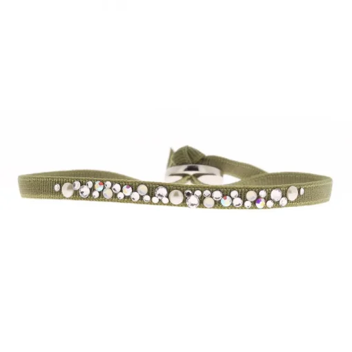Bracelet Les Interchangeables A37098 - Bracelet Tissu Vert Cristaux de haute qualité Femme