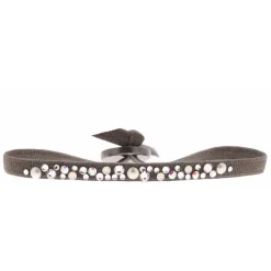 Bracelet Les Interchangeables A36699 - Bracelet Tissu Marron Cristaux de haute qualité Femme