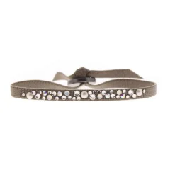 Bracelet Les Interchangeables A37678 - Bracelet Tissu Marron Cristaux de haute qualité Femme