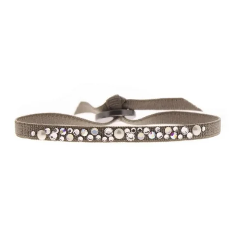 Bracelet Les Interchangeables A37678 - Bracelet Tissu Marron Cristaux de haute qualité Femme