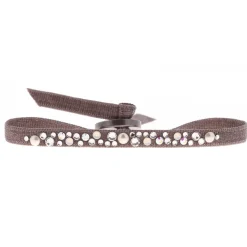 Bracelet Les Interchangeables A36670 - Bracelet Tissu Marron Cristaux de haute qualité Femme
