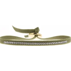 Bracelet Les Interchangeables A36784 - Bracelet Tissu Vert Cristaux de haute qualité Femme